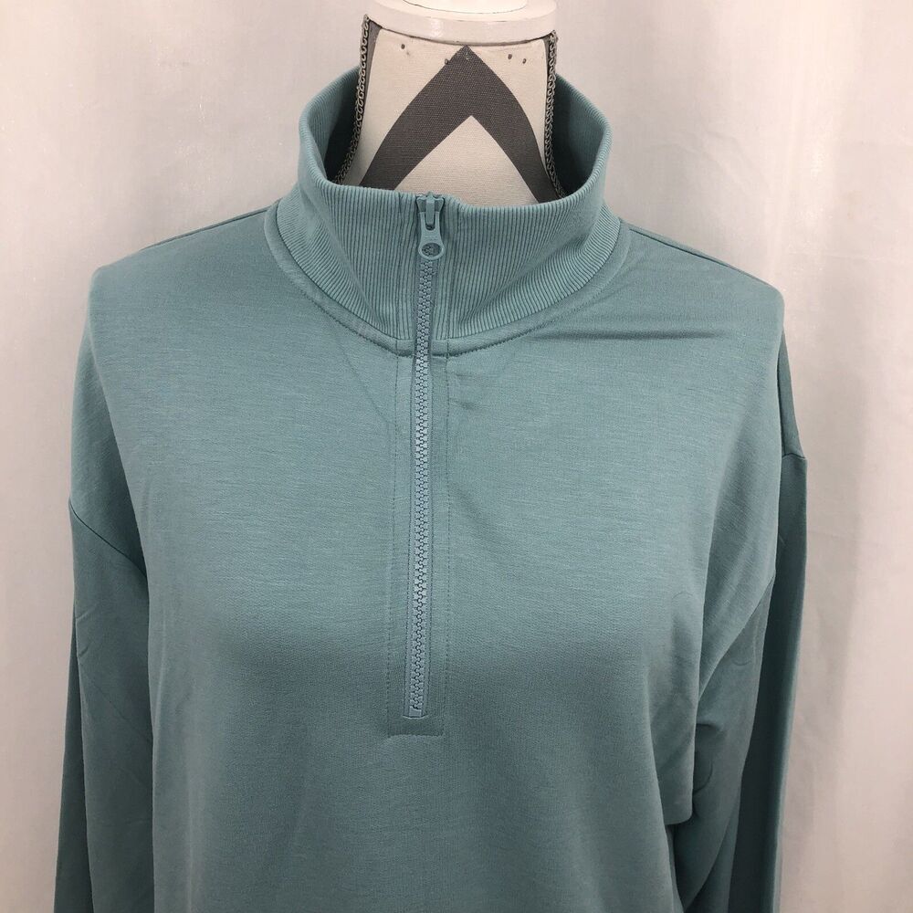 Three Dots Quarter Zip Fleece Pullover Nile Blue Long Sleeve 1544484 Large